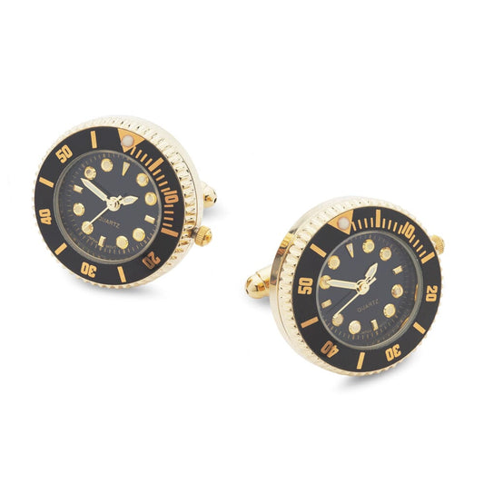 Working Watch Cufflinks In Black And Gold