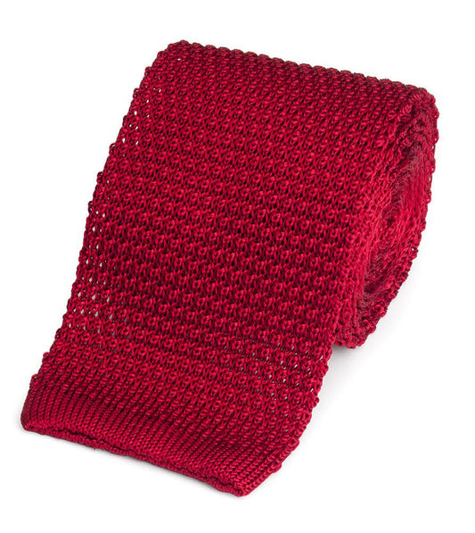 Knitted Silk Tie In Red