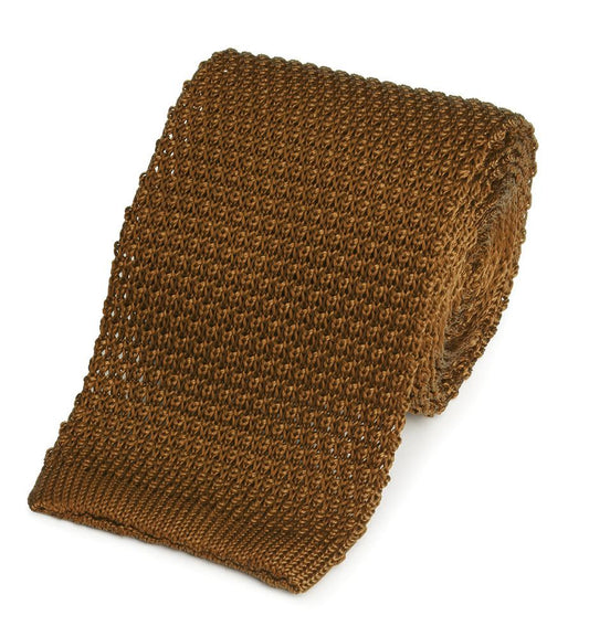 Knitted Silk Tie In Burnt Orange