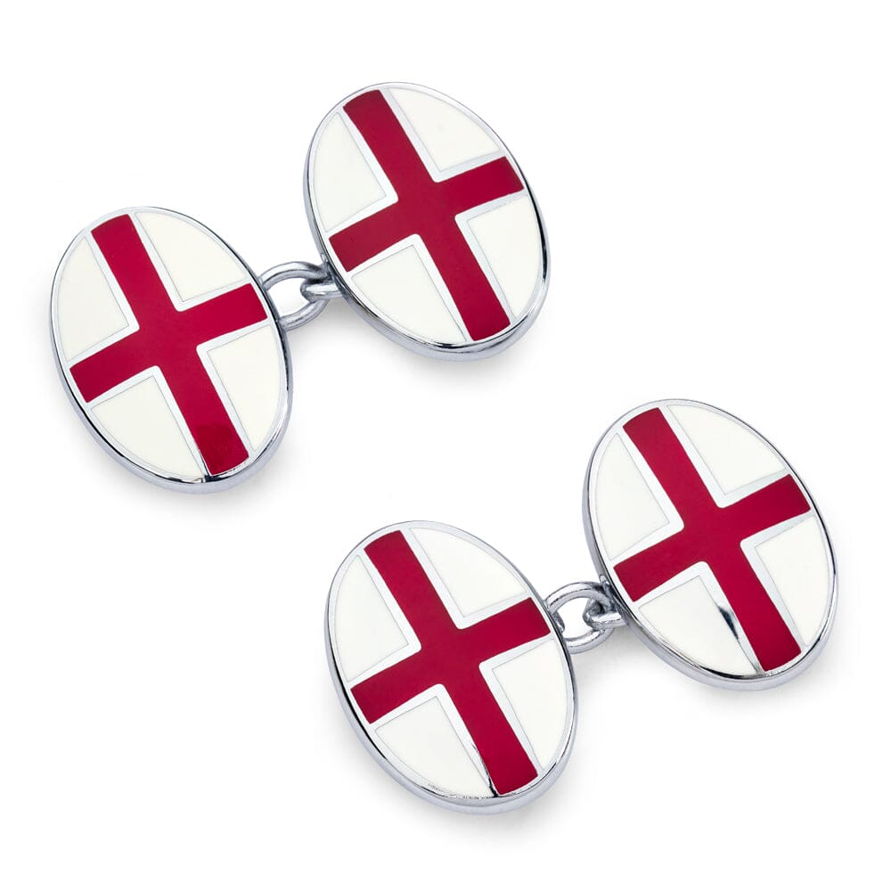 St Georges Cross Enamel Chain Cufflinks In Silver