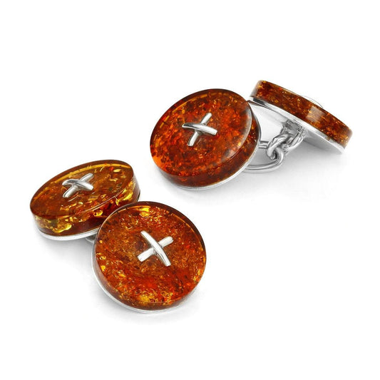 Baltic Amber Button Sterling Silver Cufflinks