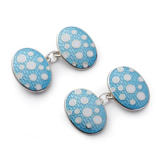 Bubble Design Sterling Silver Cloisonné Cufflinks In Sky Blue