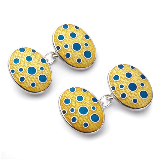 Bubble Design Sterling Silver Cloisonné Cufflinks In Yellow