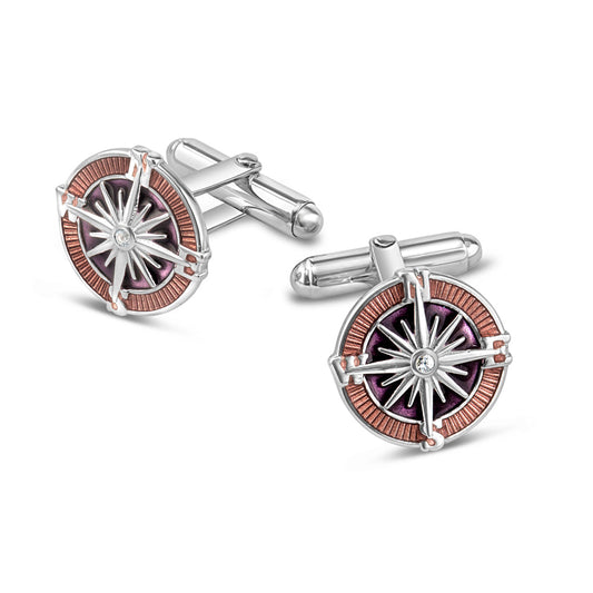 Compass With Sapphire Sterling Silver Cufflinks