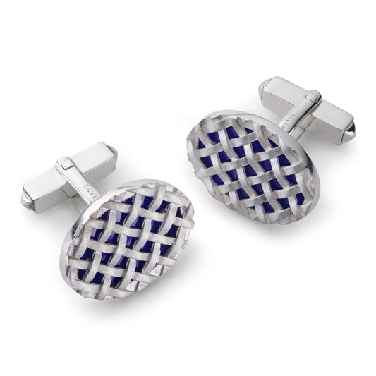 Crossweave Sterling Silver Cufflinks In Blue