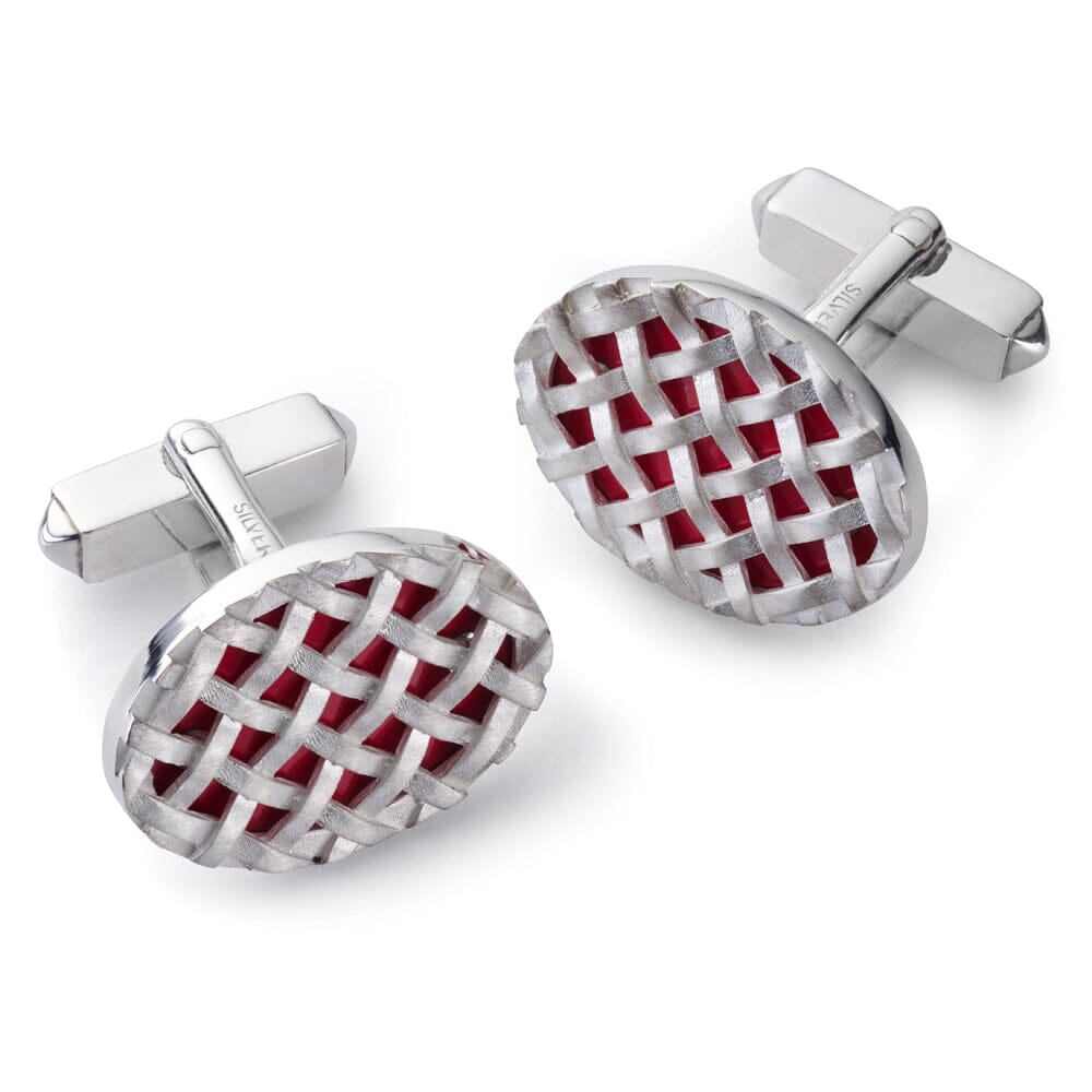 Crossweave Sterling Silver Cufflinks In Red