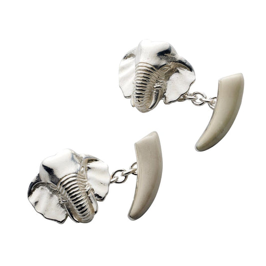 Elephant Head And Tusk Sterling Silver Cufflinks