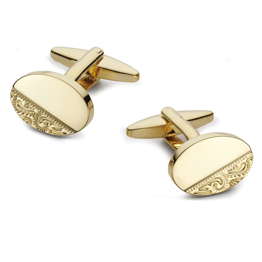 Engraved Oval Gold Plate Cufflinks