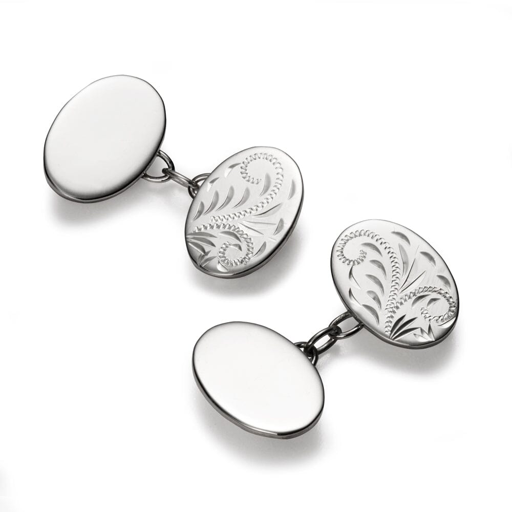 Engraved Oval Sterling Silver Chain Cufflinks