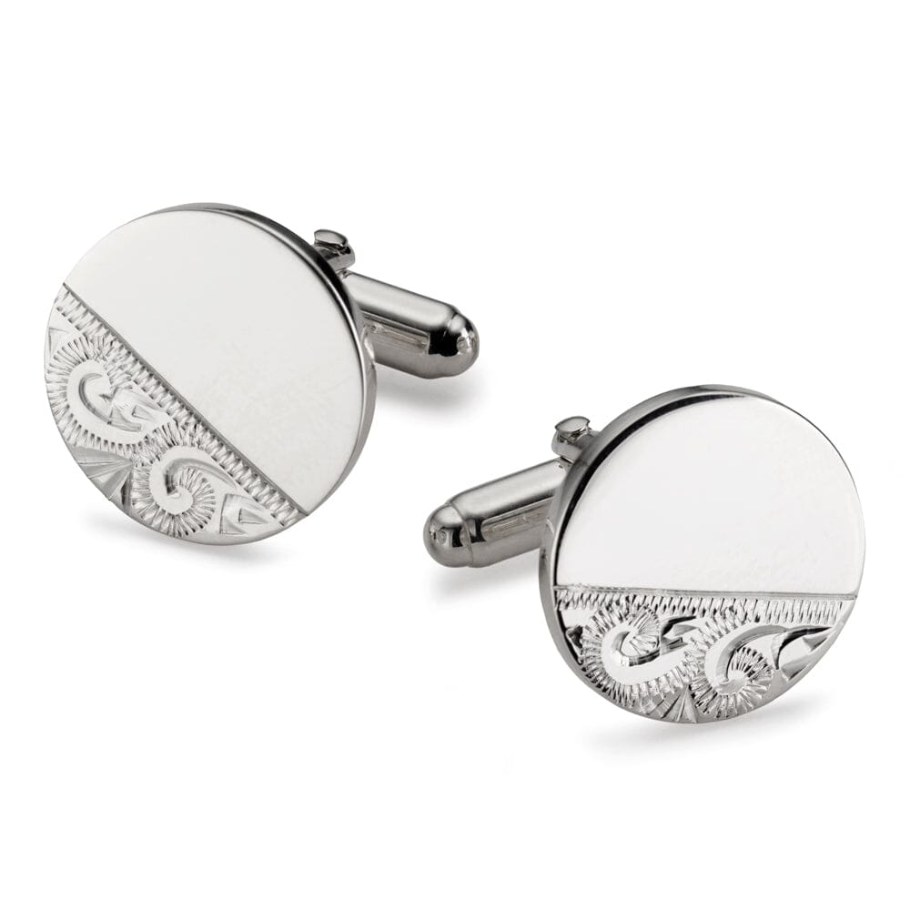 Engraved Round Sterling Silver Cufflinks