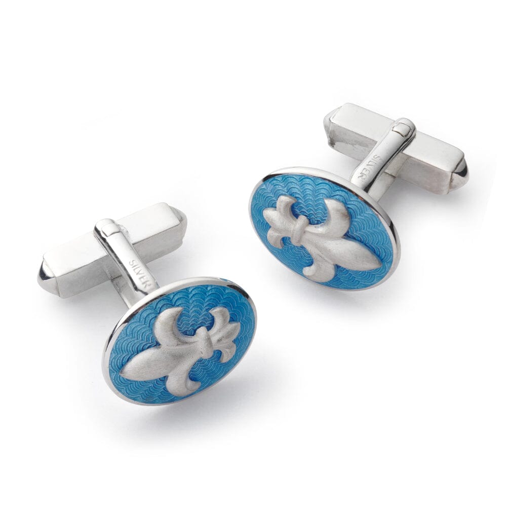 Fleur De Lys Sterling Silver Cloisonne Cufflinks In Blue