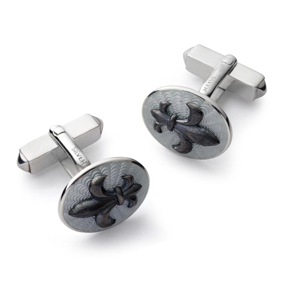 Fleur De Lys Sterling Silver Cloisonne Cufflinks In Grey