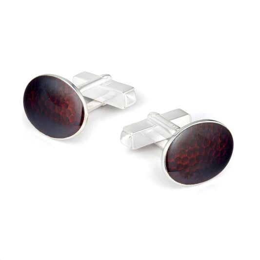 Hammered Sterling Silver Cloisonne Cufflinks In Burgundy