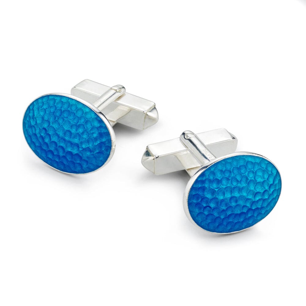 Hammered Sterling Silver Cloisonne Cufflinks In Sky Blue