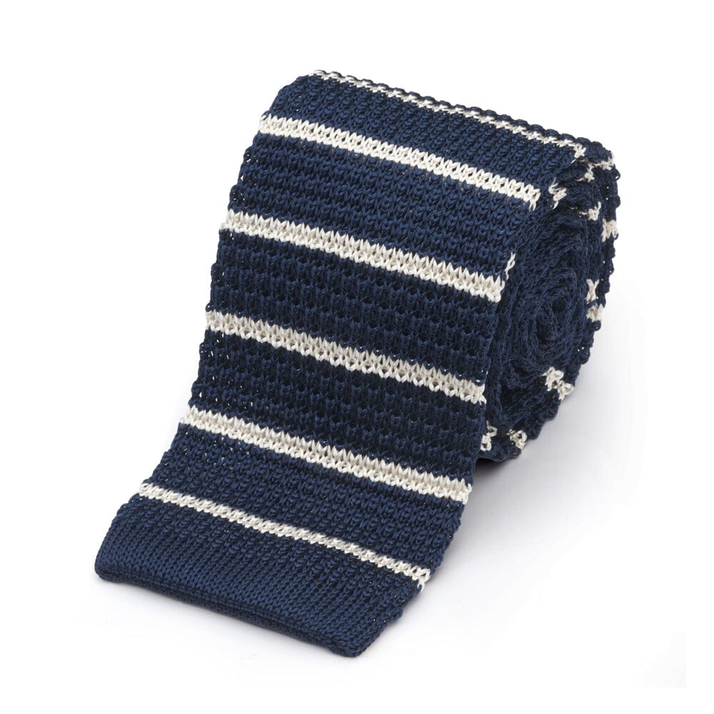 Knitted Silk Tie In Navy & White Stripe