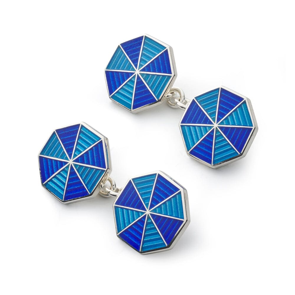 Octagonal Sterling Silver Cloisonne Cufflinks In Blue