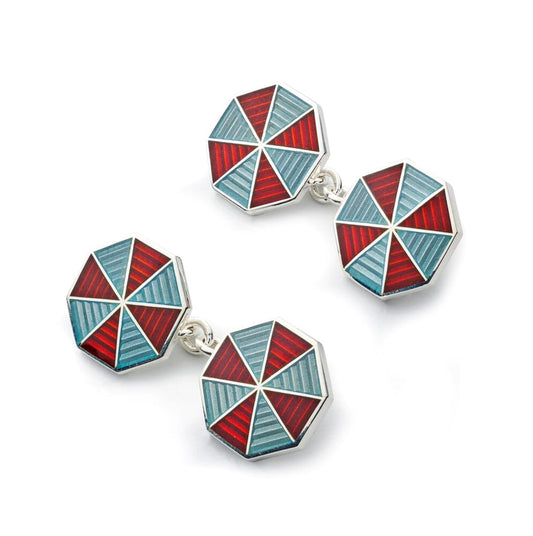 Octagonal Sterling Silver Cloisonne Cufflinks In Red