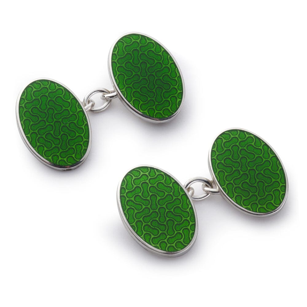 Peanut Sterling Silver Cloisonné Cufflinks In Green