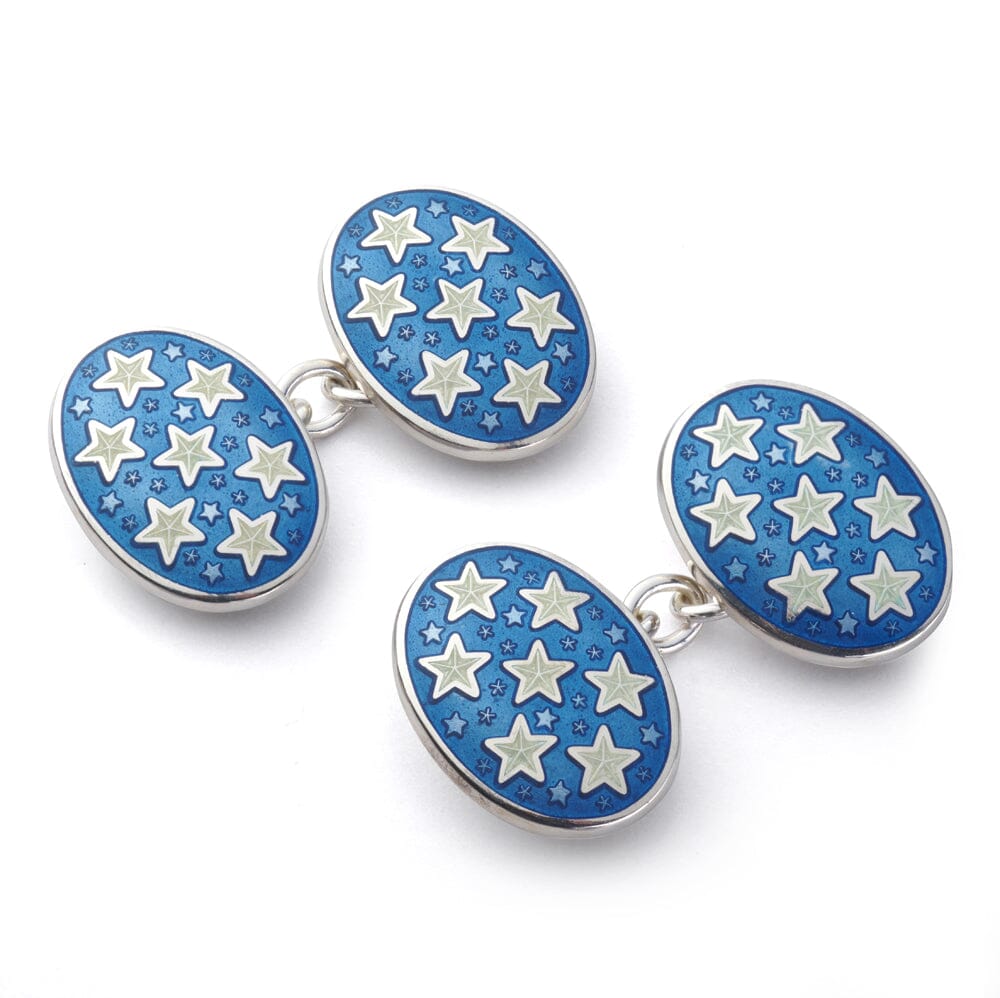 Star Sterling Silver Cloisonné Cufflinks In Blue