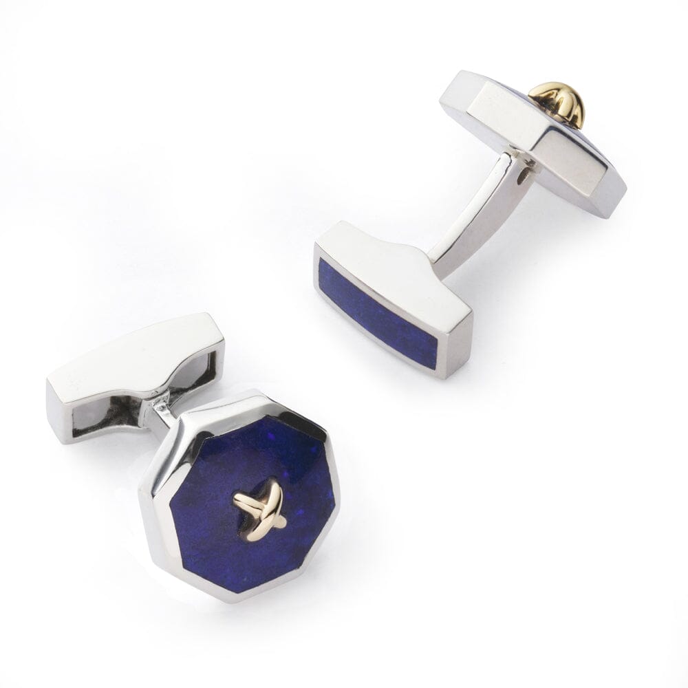 Sterling Silver Cufflinks With Lapis Lazuli And 9ct Gold