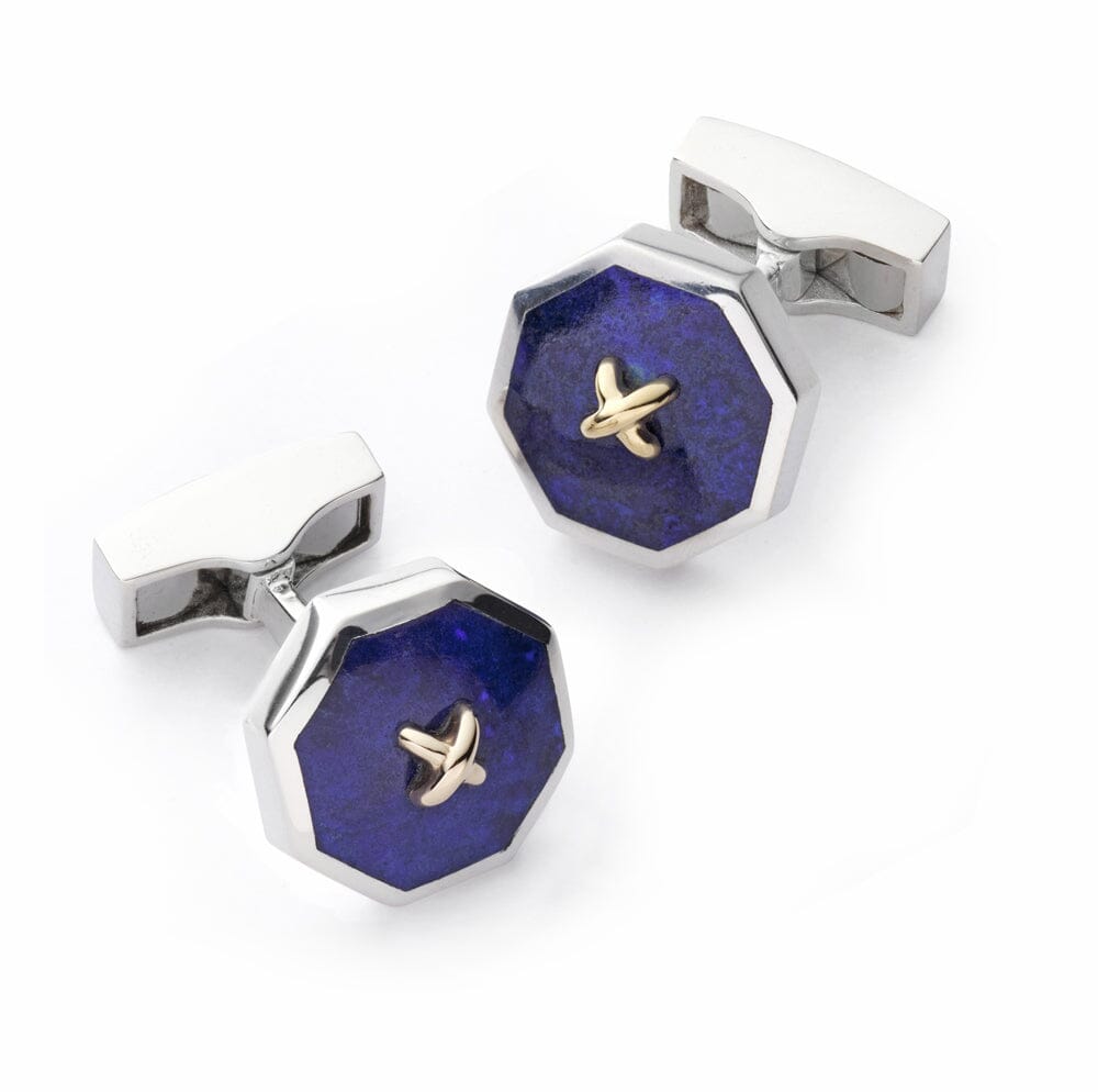 Sterling Silver Cufflinks With Lapis Lazuli And 9ct Gold