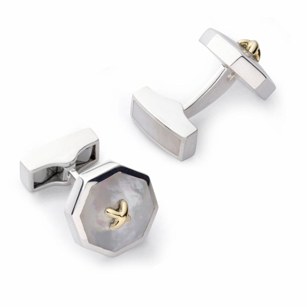 Sterling Silver Cufflinks With Mother Of Pearl And 9ct Gold