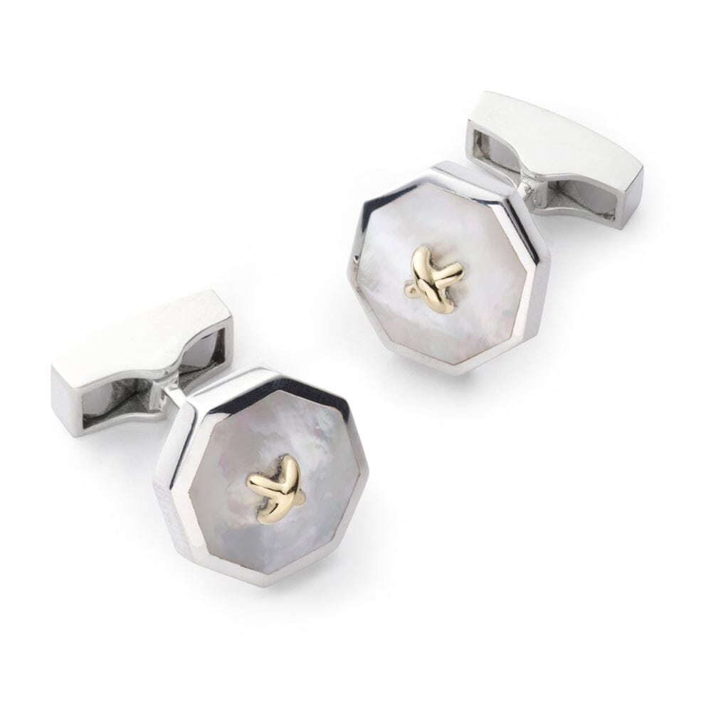 Sterling Silver Cufflinks With Mother Of Pearl And 9ct Gold