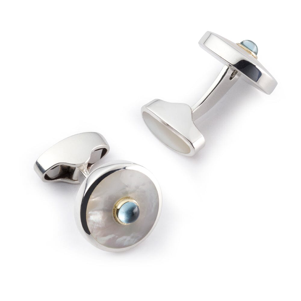 Sterling Silver Cufflinks With Mother Of Pearl And Blue Topaz