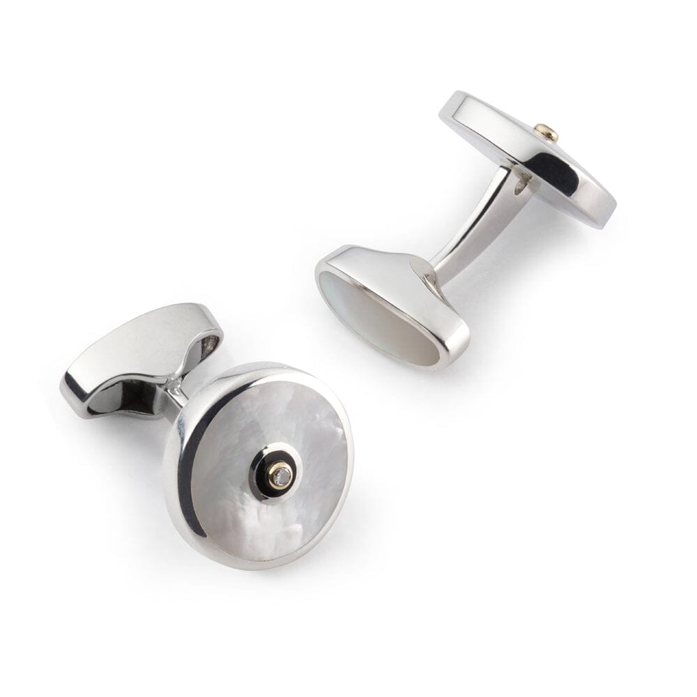 Sterling Silver Cufflinks With Mother Of Pearl And Diamond