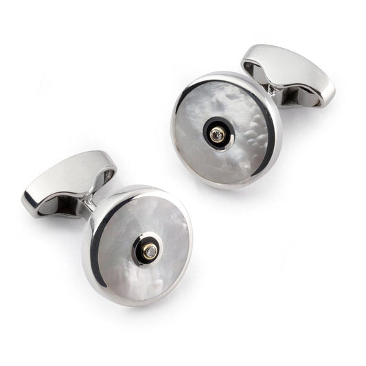 Sterling Silver Cufflinks With Mother Of Pearl And Diamond