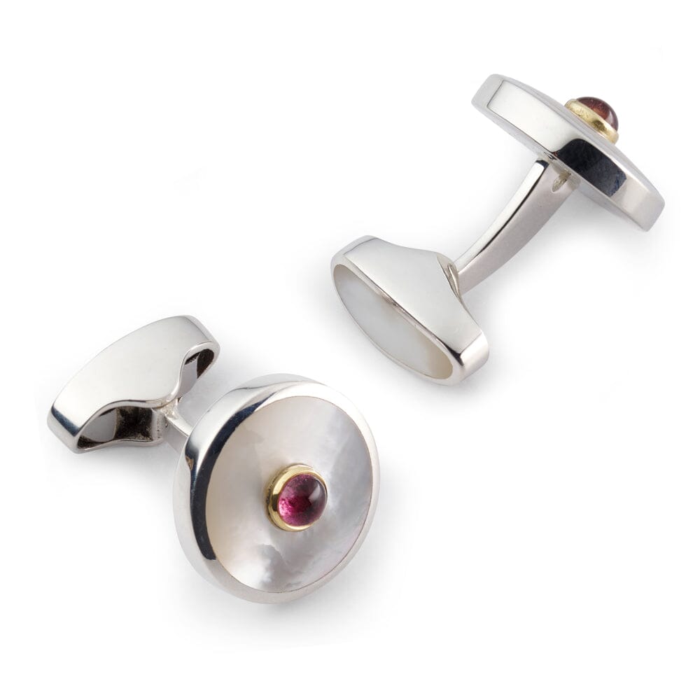 Sterling Silver Cufflinks With Mother Of Pearl And Pink Tourmaline