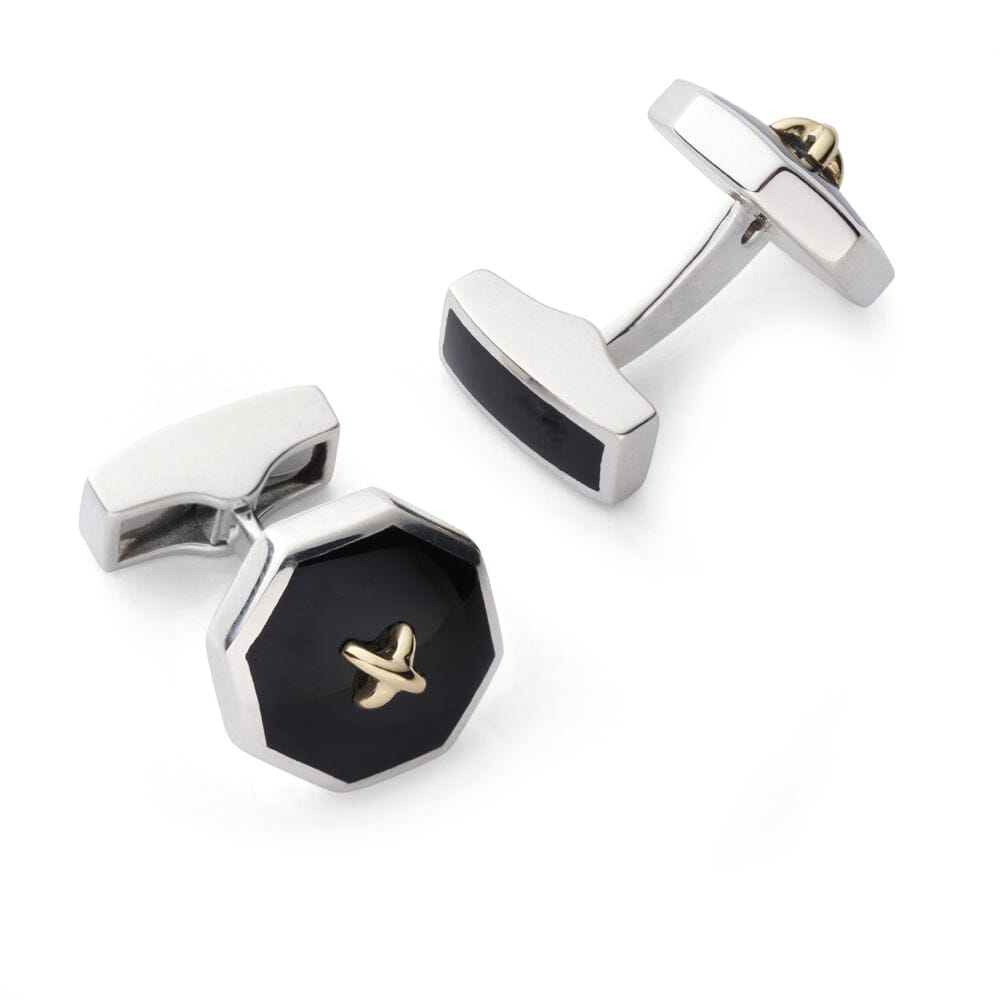 Sterling Silver Cufflinks With Onyx And 9ct Gold