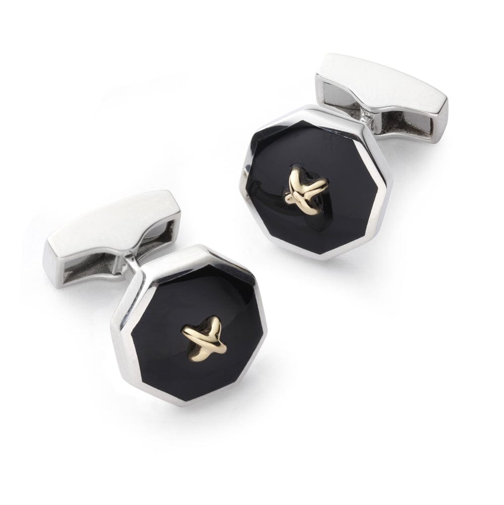 Sterling Silver Cufflinks With Onyx And 9ct Gold