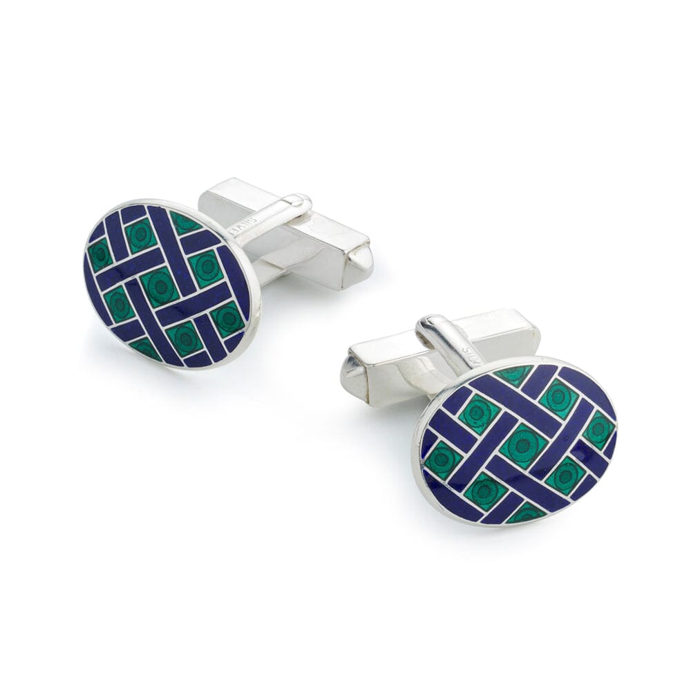 Weave Sterling Silver Cufflinks In Green