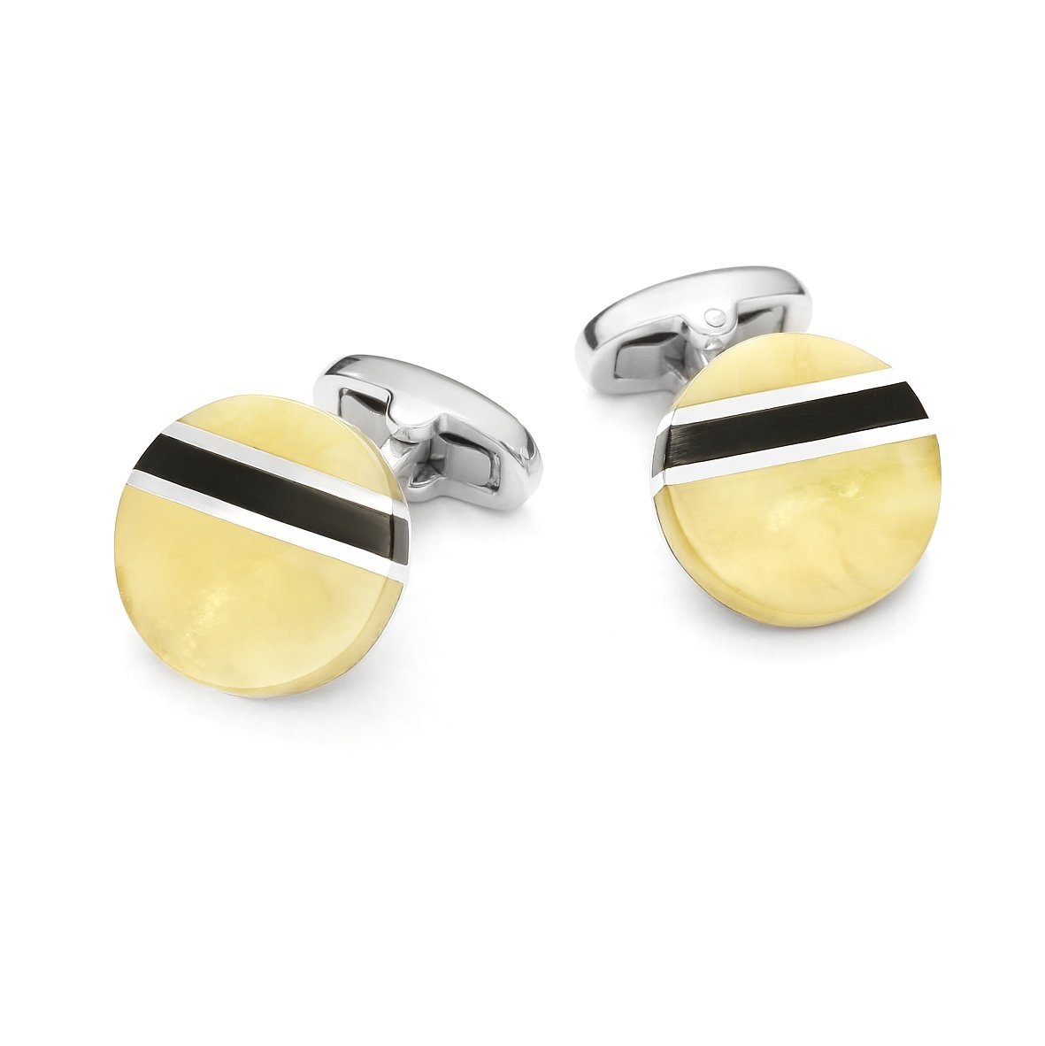 Baltic Amber Round Sterling Silver Cufflinks