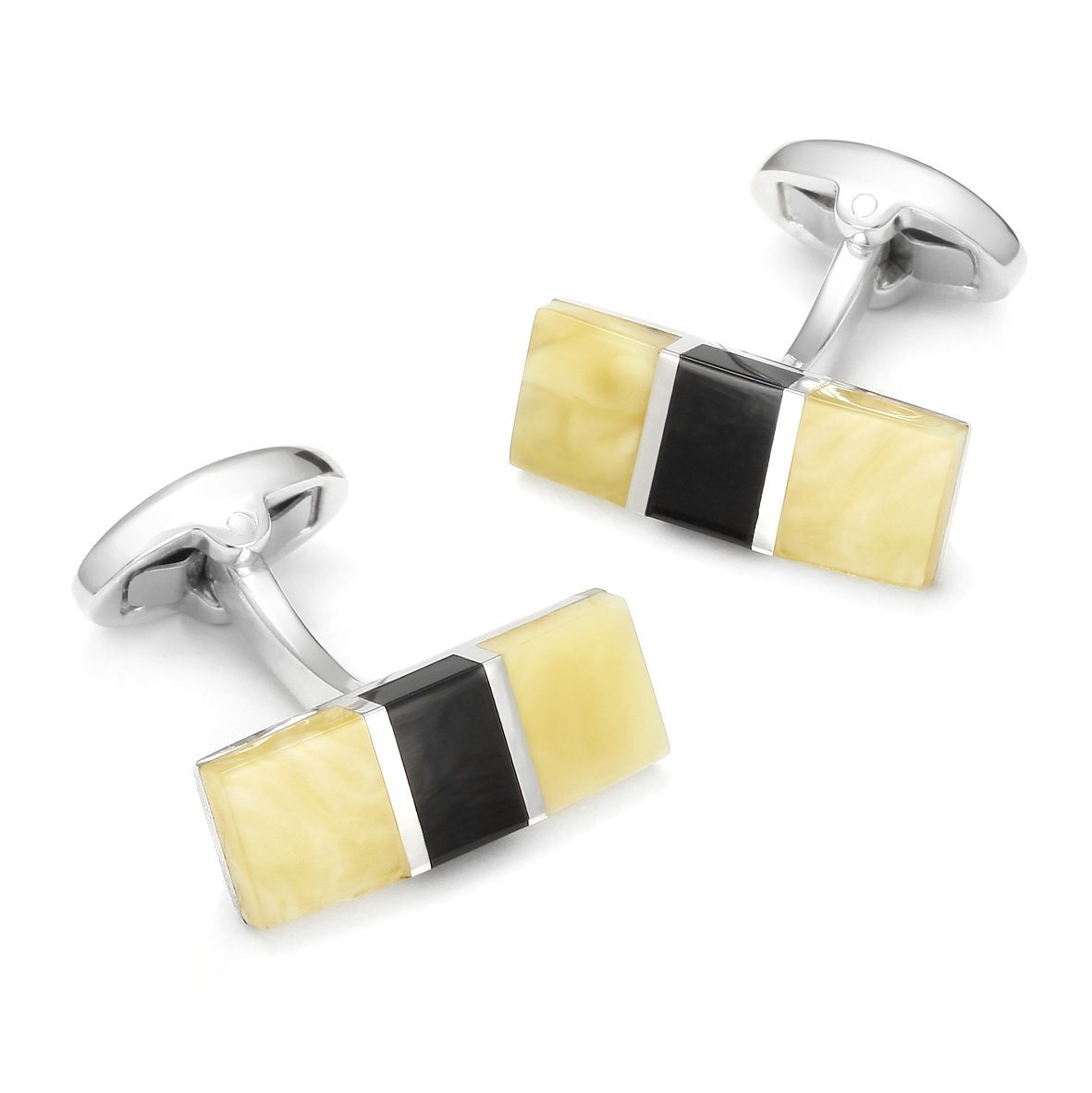 Baltic Amber With Jet Rectangle Sterling Silver Cufflinks