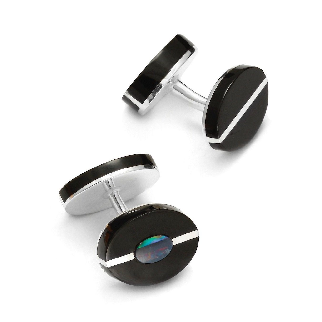 Baltic Jet With Opal Doublet Sterling Silver Cufflinks