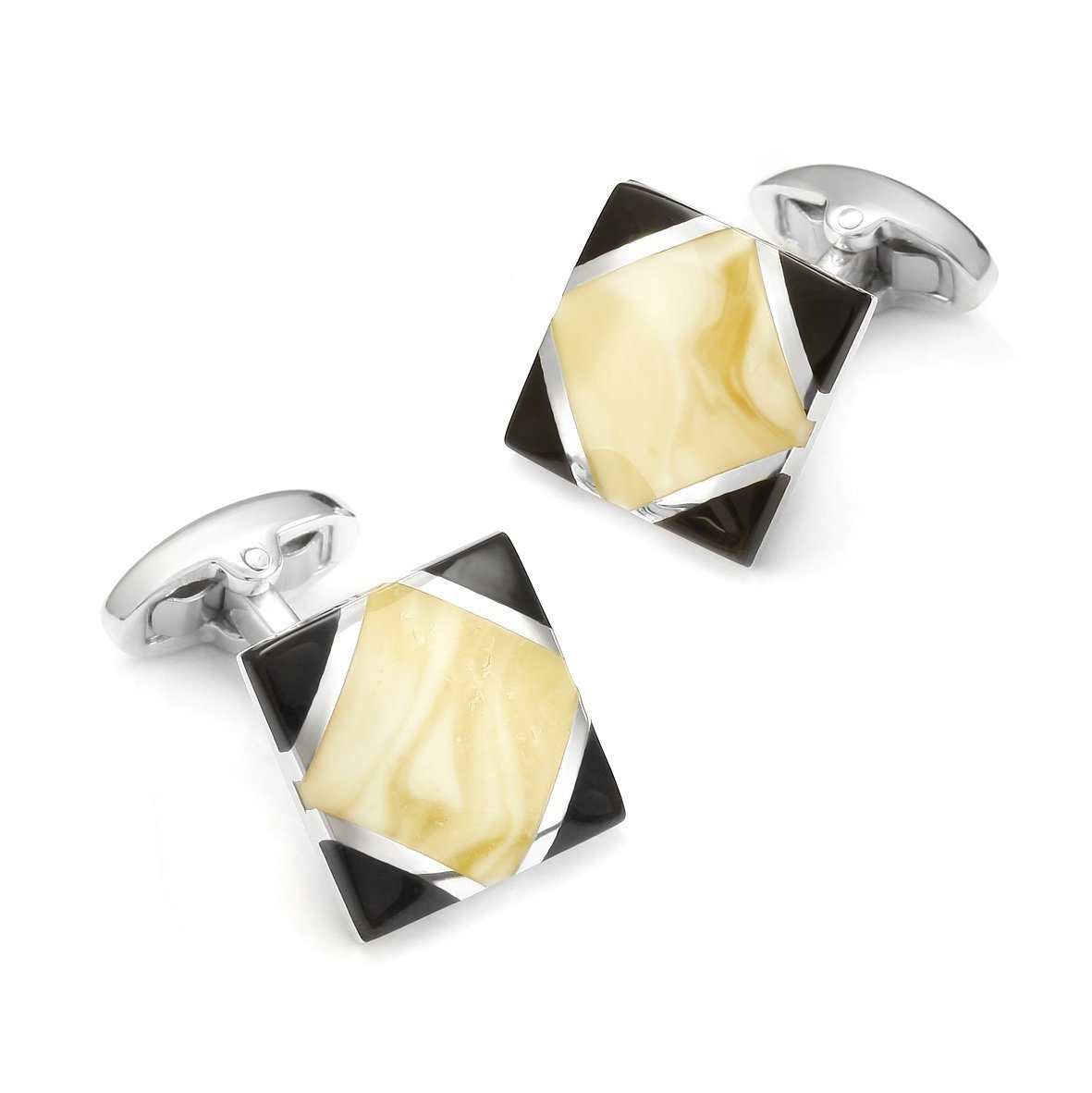 Baltic Amber With Jet Edge Sterling Silver Cufflinks