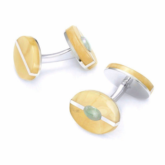 Baltic Amber With Opal Doublet Sterling Silver Cufflinks