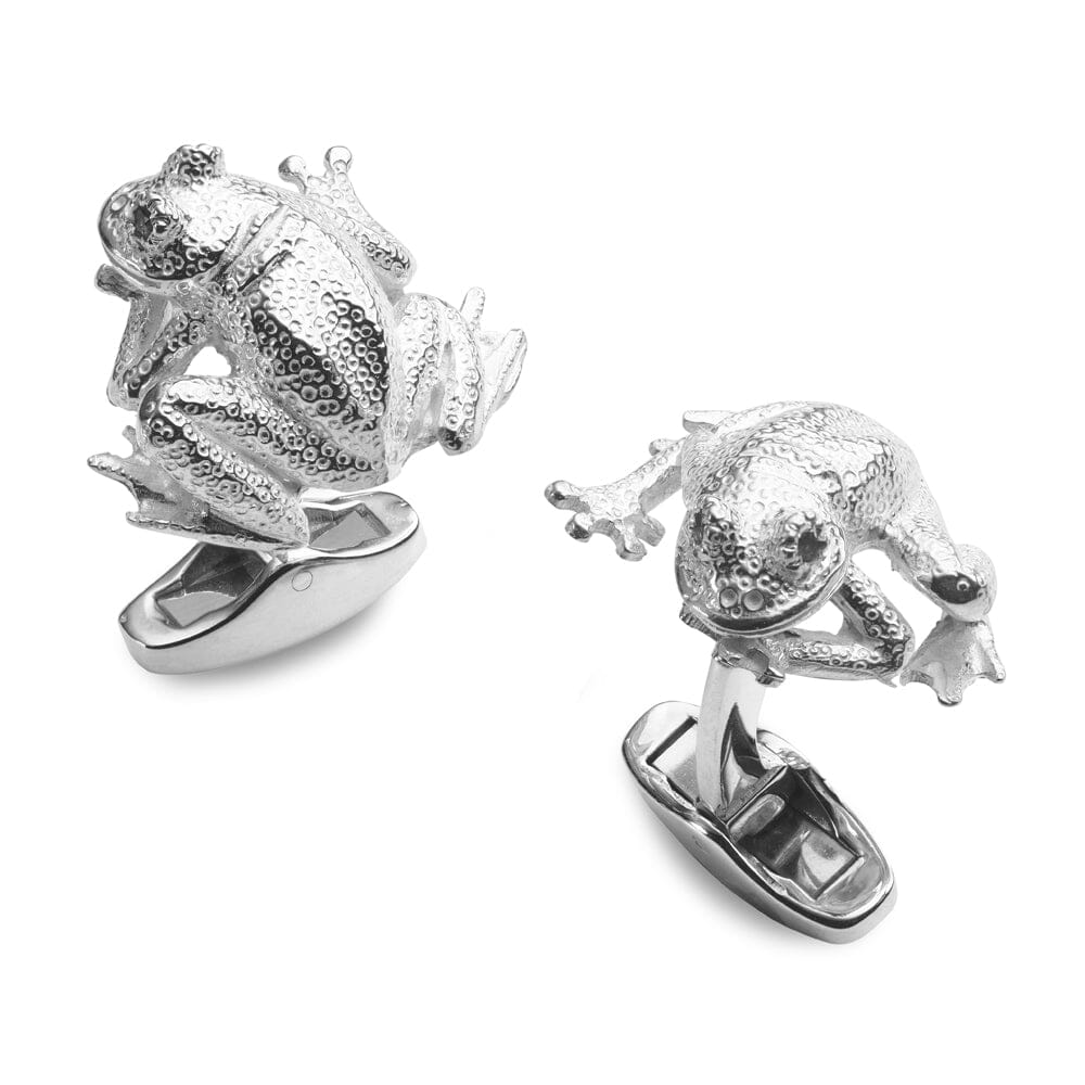 Frog Sterling Silver Cufflinks With Emerald Eyes