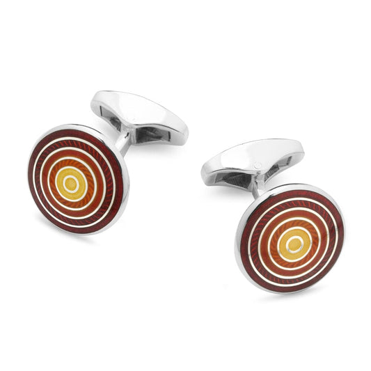 Guilloche Roundel Sterling Silver Cufflinks In Red & Orange Gradient