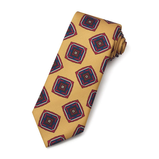 Art Deco Ancient Madder Silk Tie In Gold