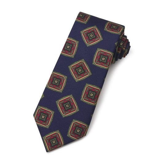 Art Deco Ancient Madder Silk Tie In Navy