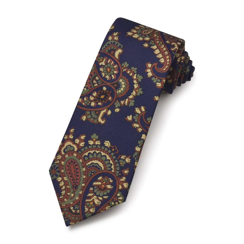 Large Paisley Ancient Madder Silk Tie In Navy