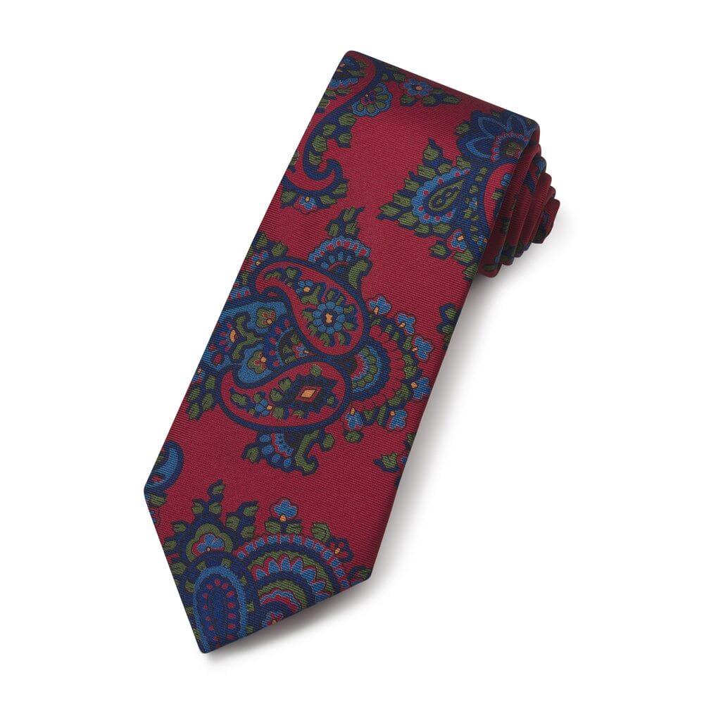 Large Paisley Ancient Madder Silk Tie In Wine