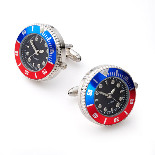 Working 'Pepsi' Watch Cufflinks In Blue And Red