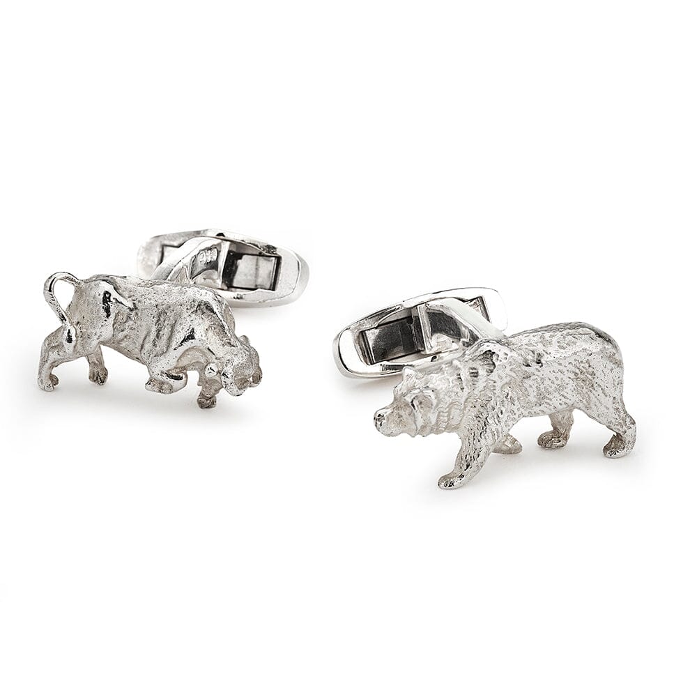 Bull And Bear In Sterling Silver Cufflinks