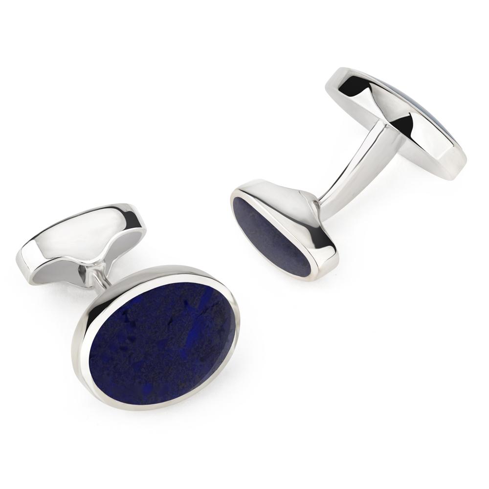 Sterling Silver Oval Cufflinks With Lapis Lazuli