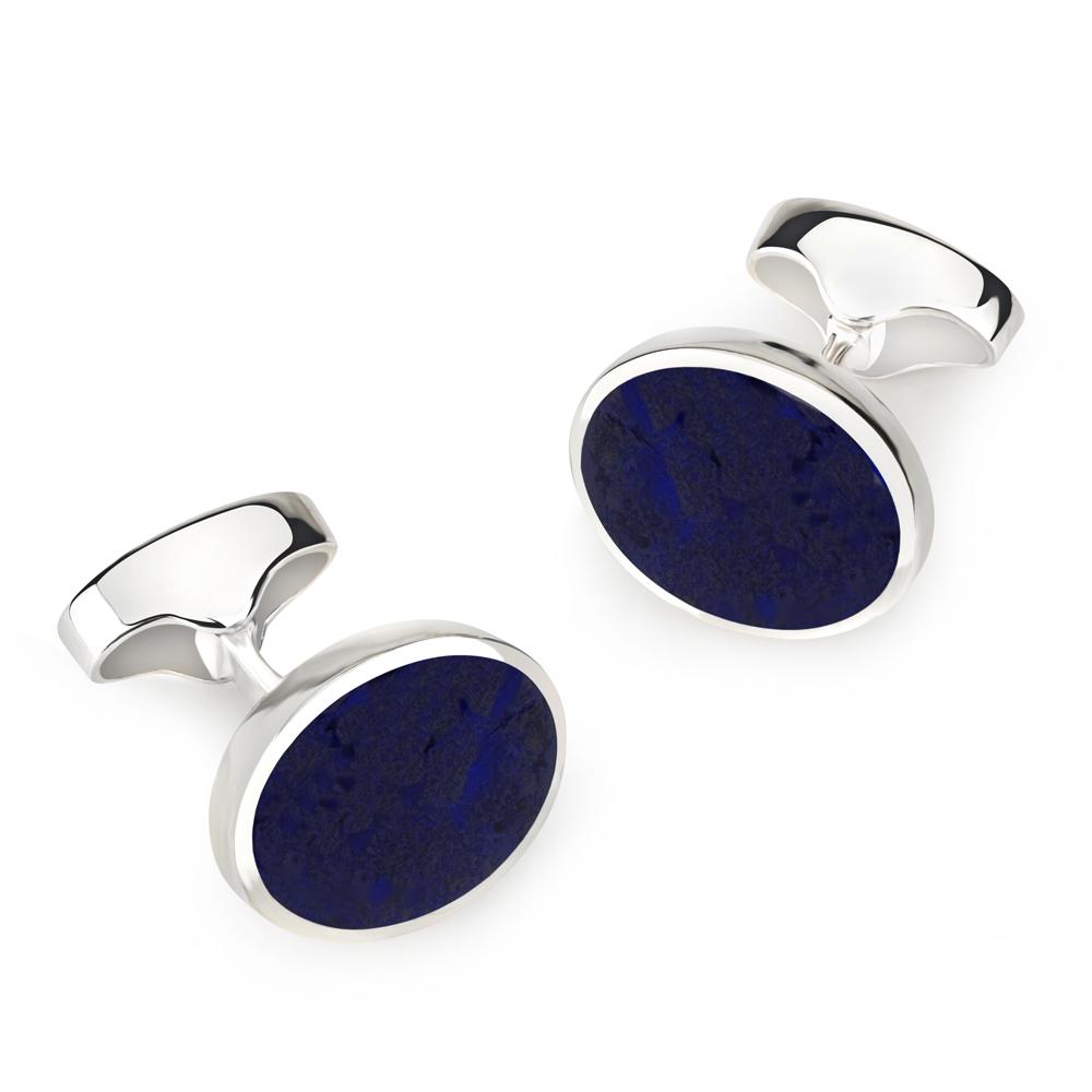 Sterling Silver Oval Cufflinks With Lapis Lazuli