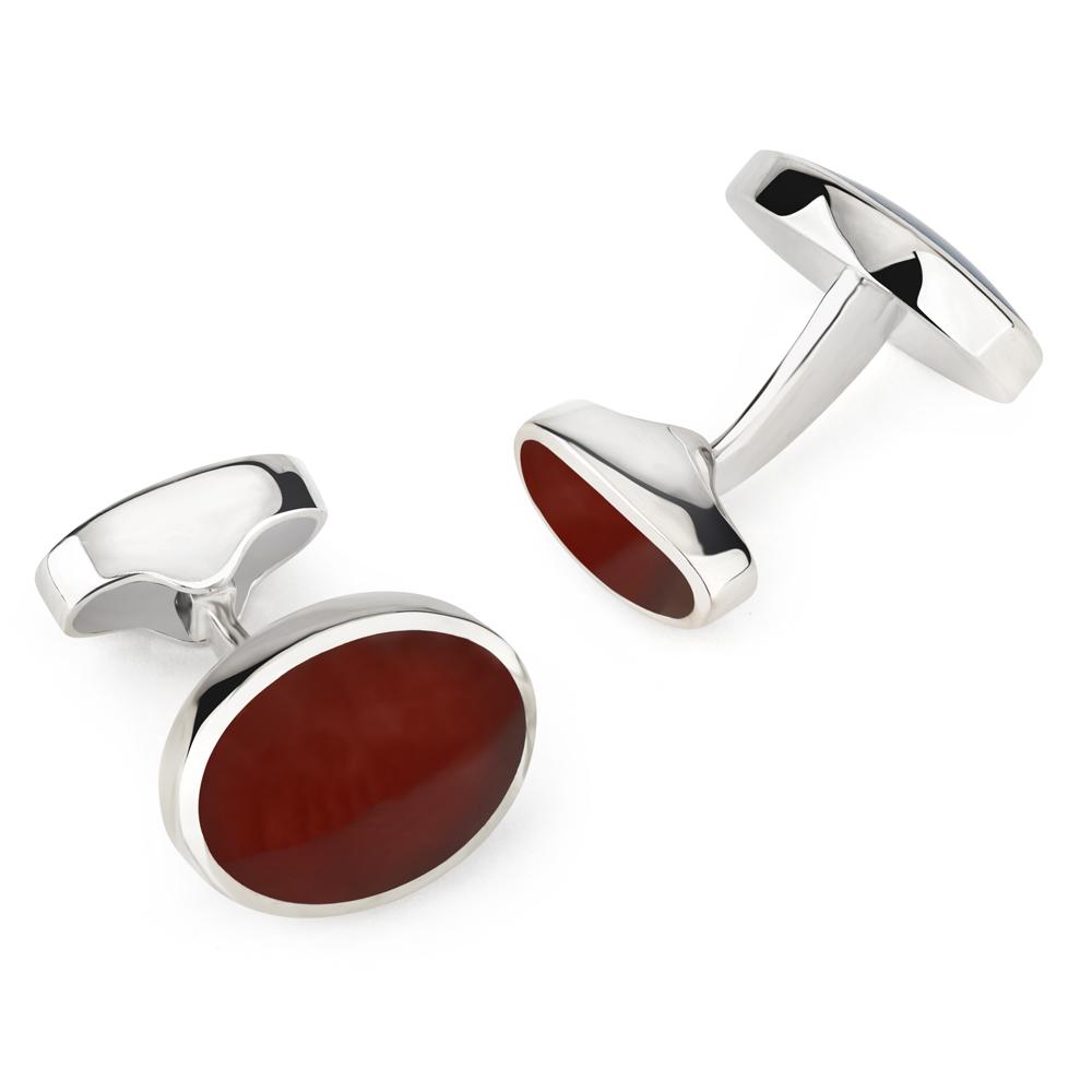 Sterling Silver Oval Cufflinks With Red Carnelian